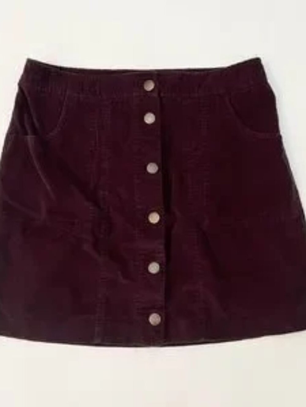 Deep plum colored button front corduroy skirt